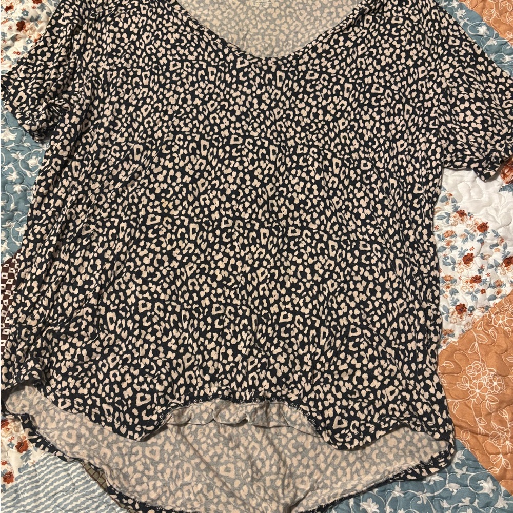 American Eagle Outfitters Black and Cream Leopard Blouse